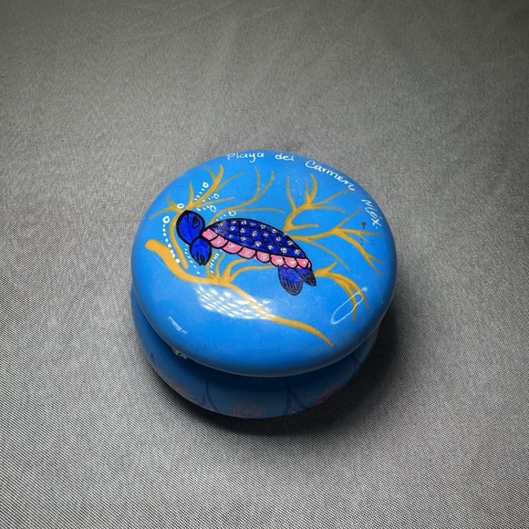 The Unbranded Brand Other - 4"x 2" ~Mexican Folk Art Terracotta Hand Painted Trinket Box Vibrant Colorful